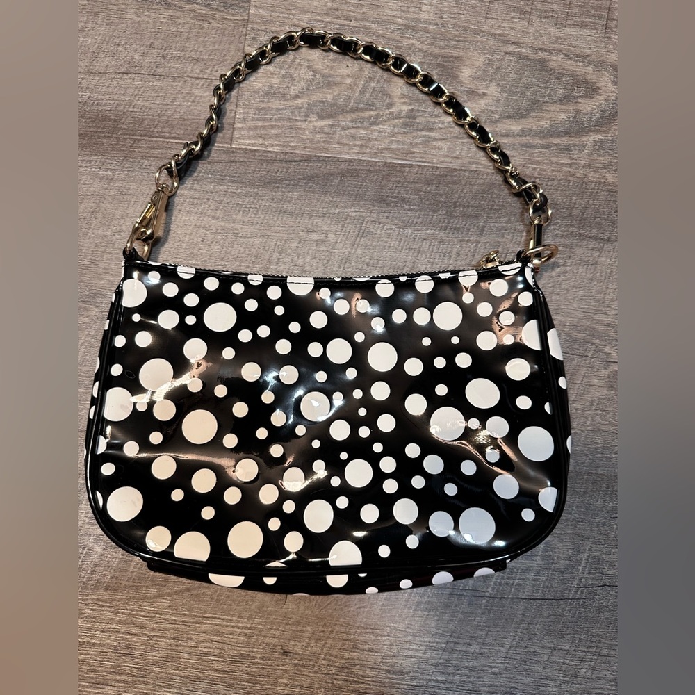 Betsy Johnson Polkadot Purse w/ Pink Lining & Gold Chain Strap